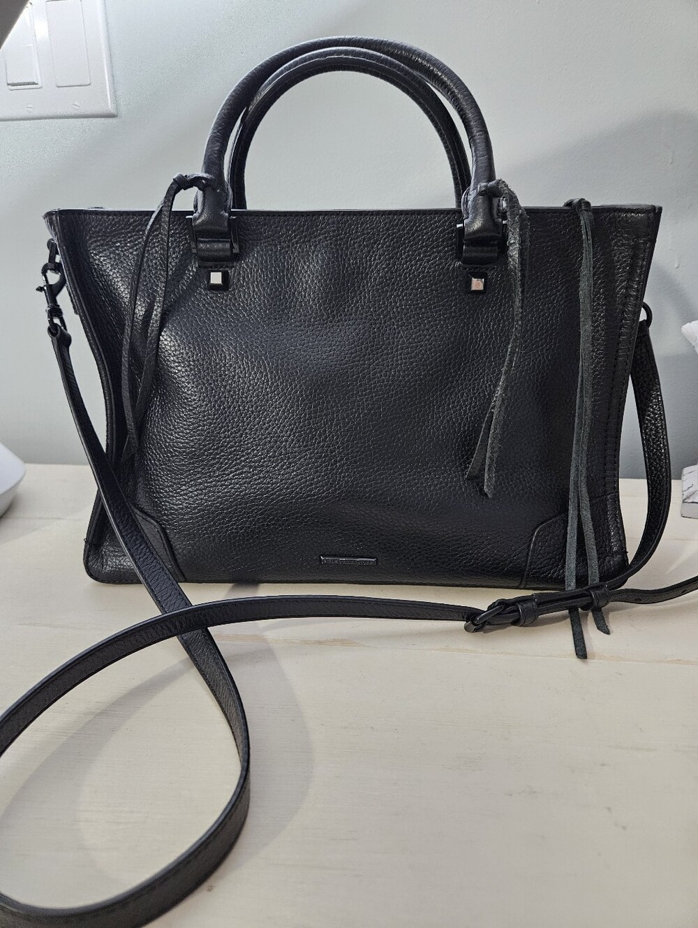 Rebecca Minkoff Black Leather Regan Satchel Bag + Extra Replacement Tassels
